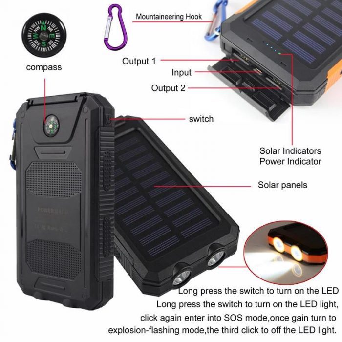 20000mAh Solar Power Bank with Compass