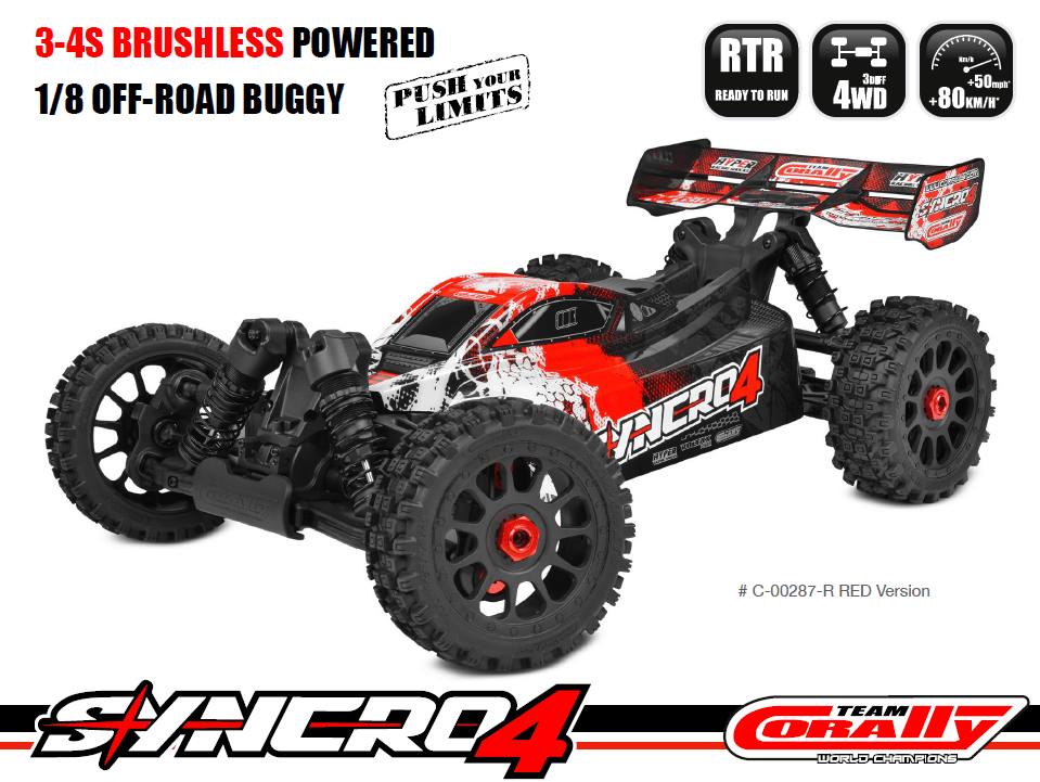 Team Corally - SYNCRO-4 - RTR - Red - Brushless Power 3-4S - No Battery - No Charger (Requires battery & charger)